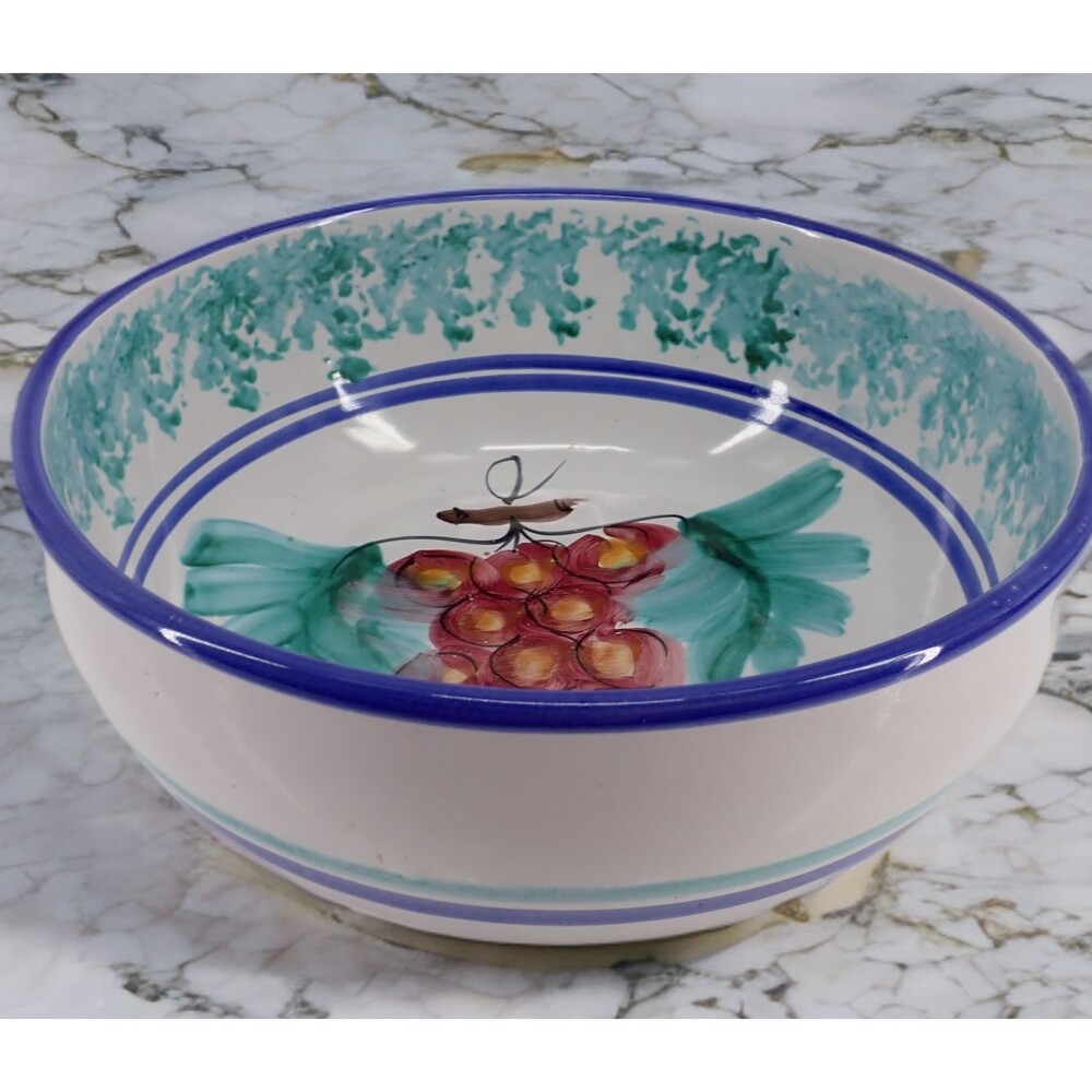 Vietri Italy Daruta Ceramic Pasta Serving Fruit Bowl Turquoise Blue With Grapes
